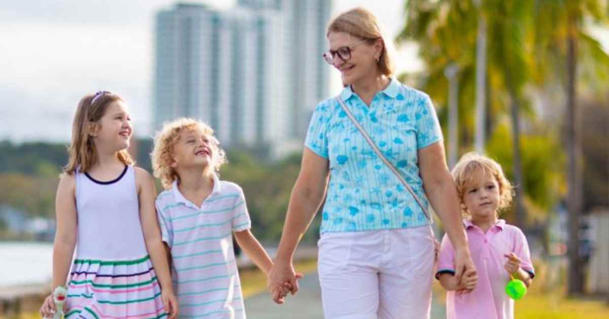 grandmother and grandchild walking together