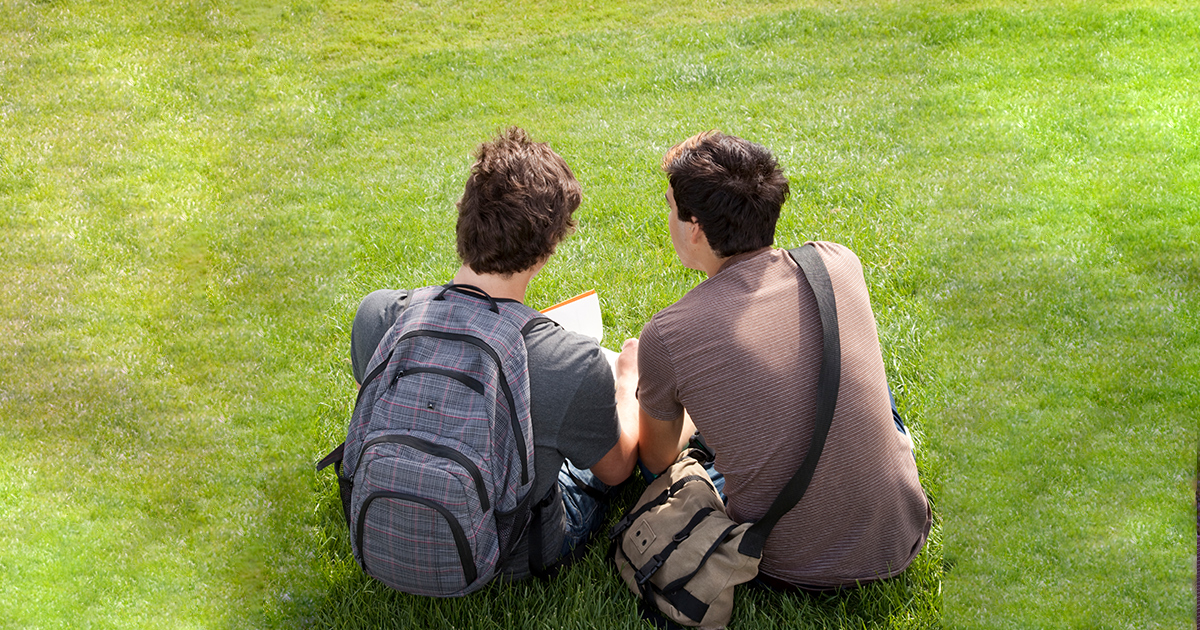 Teenagers sitting in a park