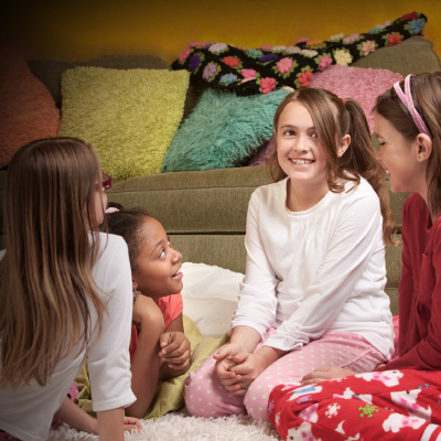 Girls playing at a sleepover